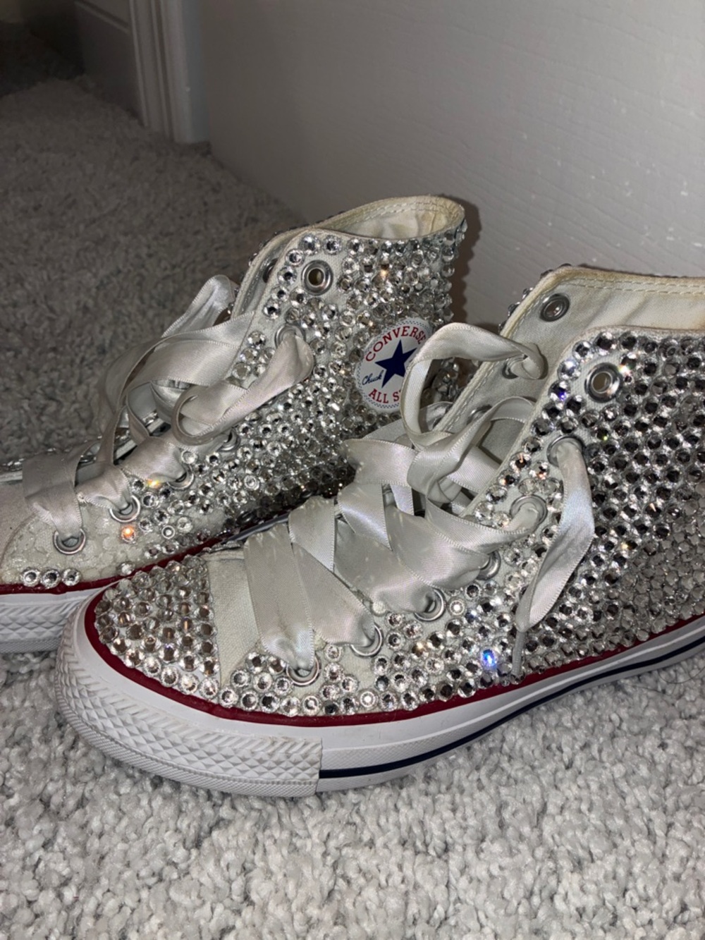 Custom Converse High Top Sneakers with Crystal Embellishments & Satin Laces